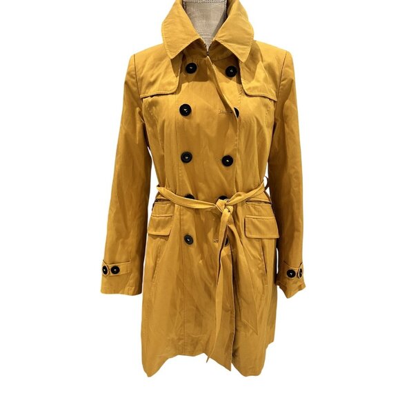 DKNY Womens Mustard Double-Breasted Trench Coat With Belt & Buttoned Cuffs - Picture 1 of 14